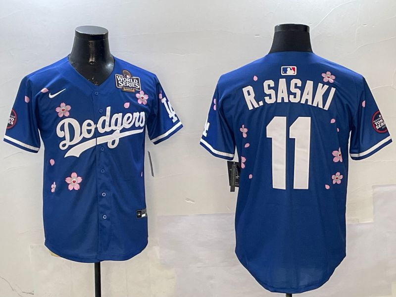 Men Los Angeles Dodgers #11 R.Sasaki Blue Sakura Edition 2025 Nike MLB Jersey style 8